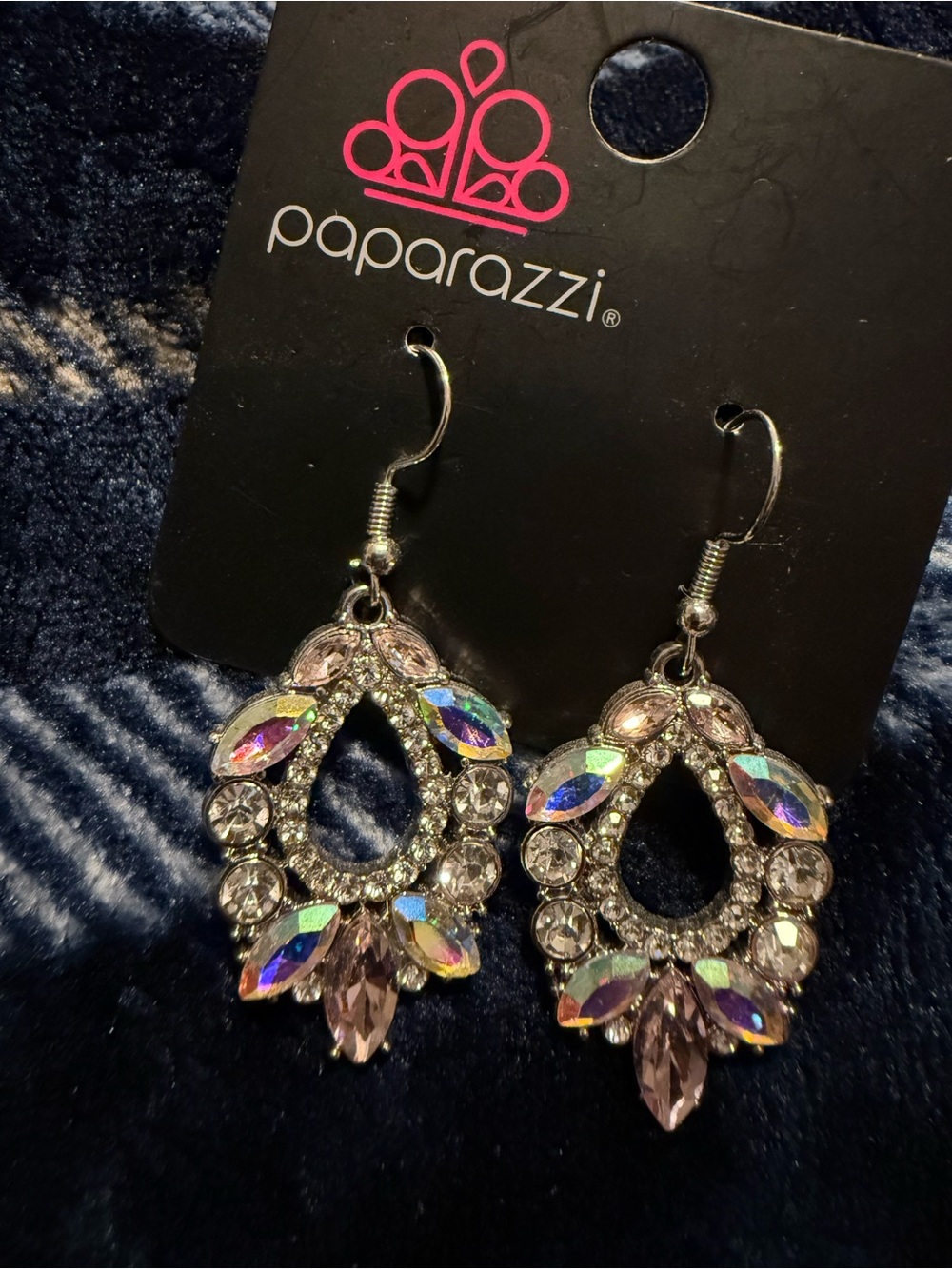 paparazzi Iridescent Crystal Teardrop Dangle Earrings - Pink Accent